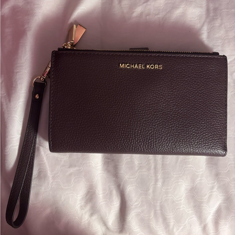 Michael Kors Dark Brown Wristlet with Gold Accents